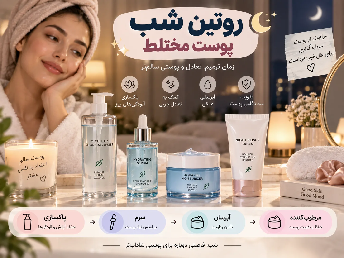 روتین شب پوست مختلط