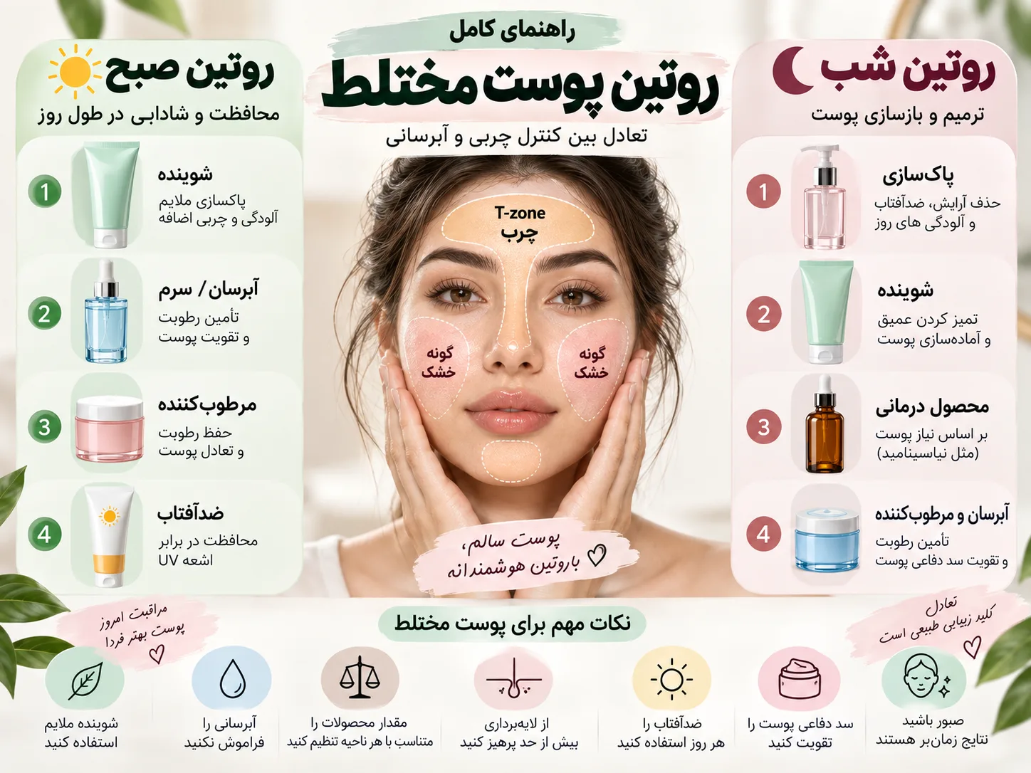 اینفوگرافیک روتین پوست مختلط