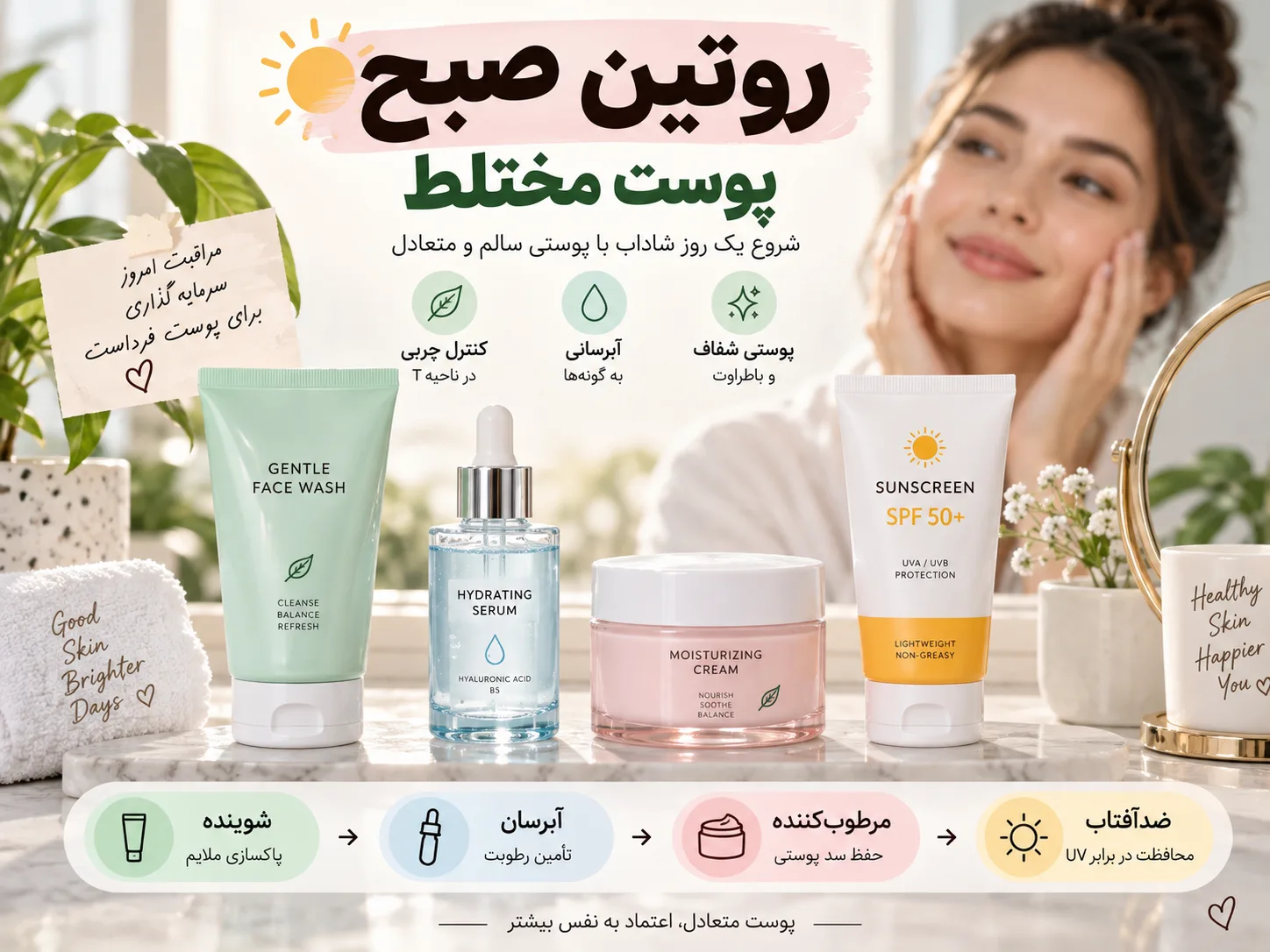 روتین صبح پوست مختلط