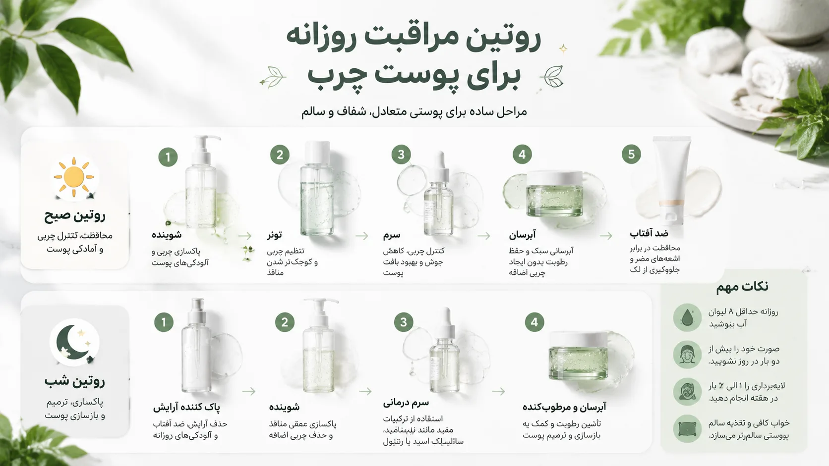 اینفوگرافیک بهترین روتین پوستی برای پوست چرب