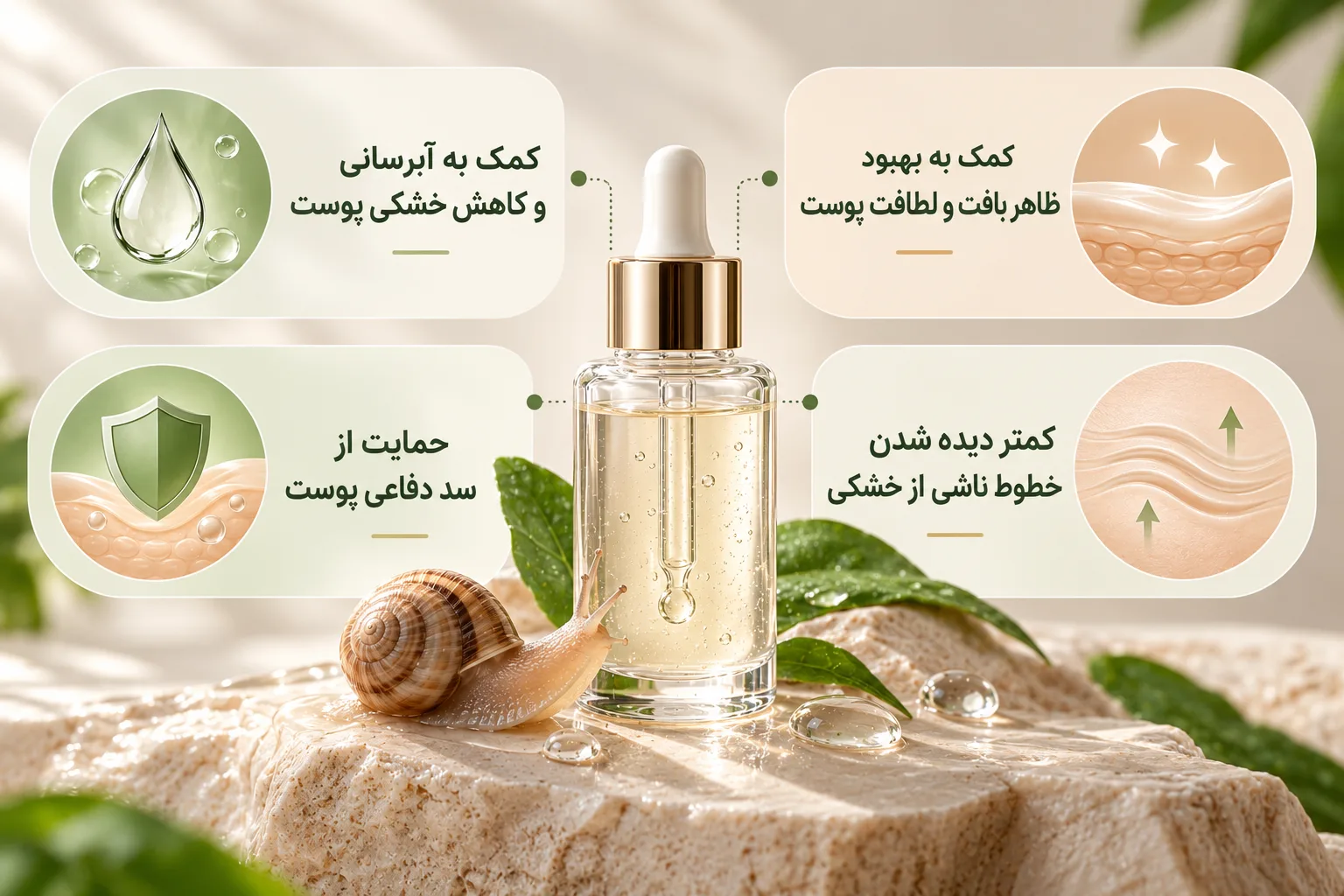 بافت ژلی و شفاف موسین در سرم حلزون